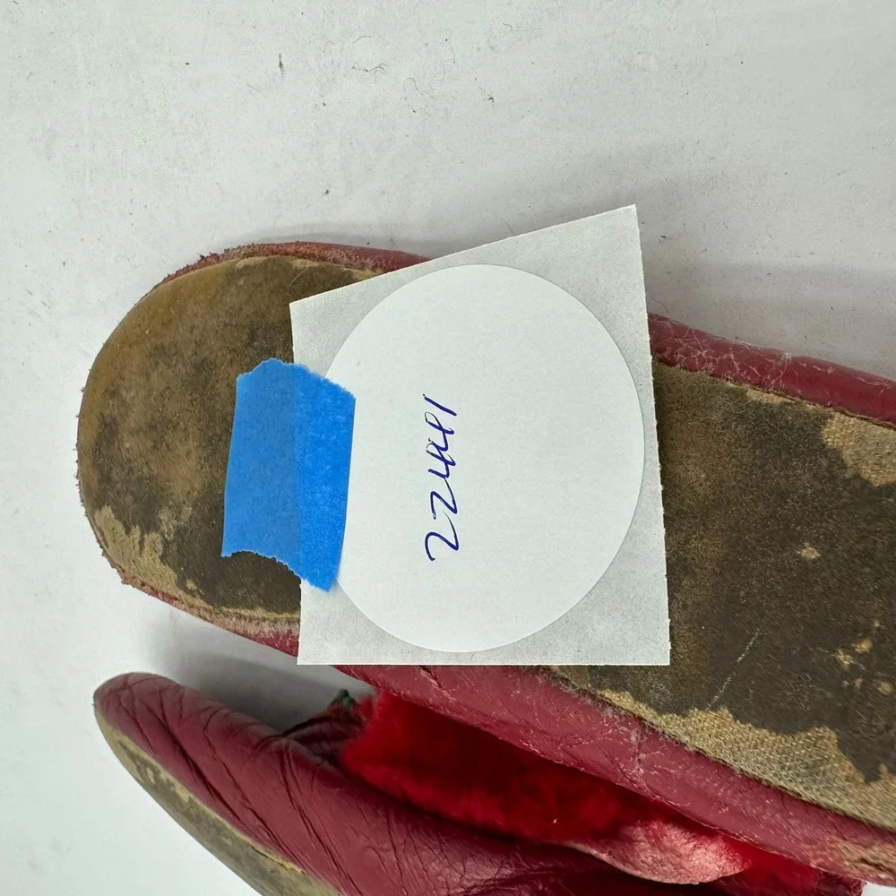 Vintage Kids Red Leather‎ Shearling Lined Zip Up Bootie Slippers Fur Trim Fair